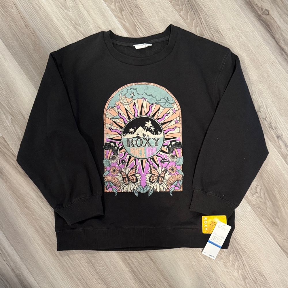 Roxy Black Kids Sweatshirt with Colorful Graphic